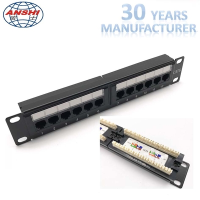 1U 10 '' اینچ 12 پورت CAT6 UTP رک کوه پچ پانل 110 IDC نوع
