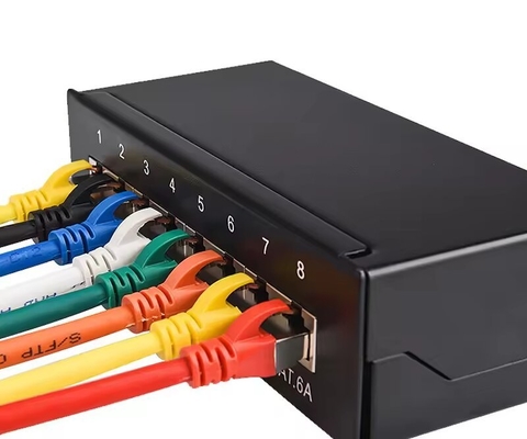 پنل پچ رومیزی 8 پورت CAT5E CAT6 CAT6A شیلددار 90 درجه ورودی بالا پانچ FTP STP