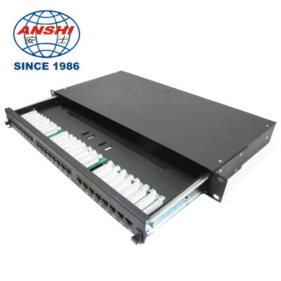 1U 24 پورت Cat5e UTP RJ45 پنل پچ با کشوی قابل برداشت، Black Rack Mount Network Panel